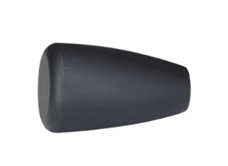 Black rubber stopper with a tapered cylindrical shape.